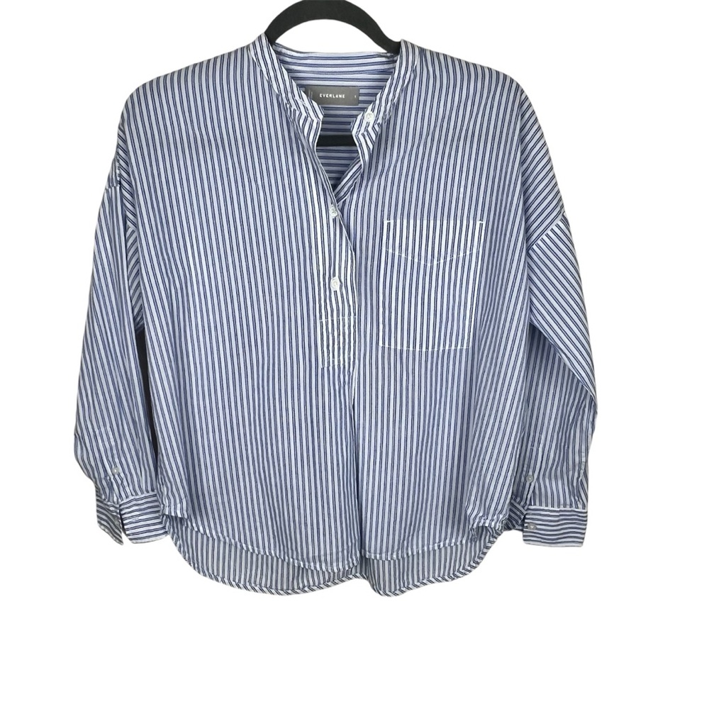 Everlane 1/2 Button Striped Cotton Shirt 0